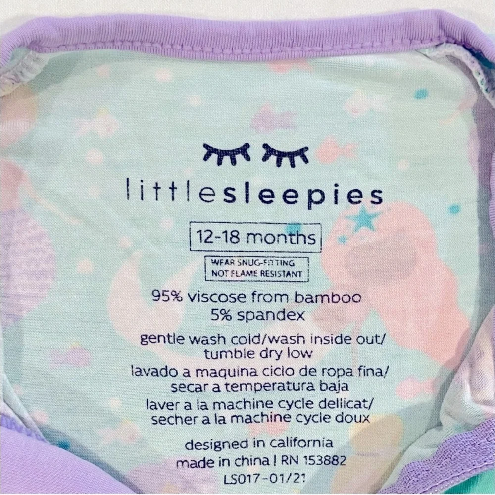 Little Sleepies Mermaid Magic Zippy Girls 12-18M Bamboo Sleeper Footie Pajamas